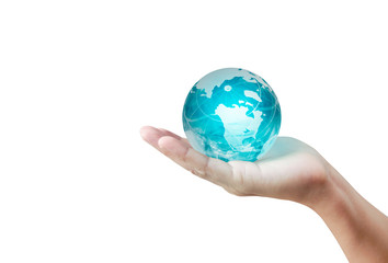 Globe ,earth in hand, holding our planet  glowing. Earth image provided by Nasa