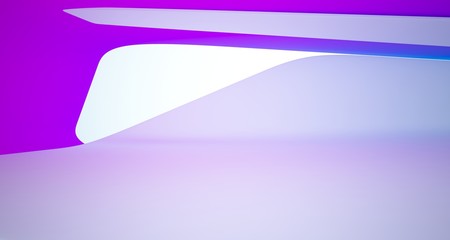 Abstract smooth architectural white interior with color gradient of a minimalist house with large windows.. 3D illustration and rendering.