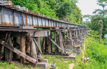 Fototapeta na wymiar The Old Train Tracks Used Since World War II in Thailand.