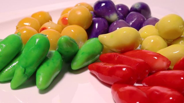Colourful Luk chup look choop tadeonal Thai desert sweets candy creative variety 