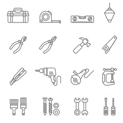 Construction tool icon set with white background. Thin line style stock vector.