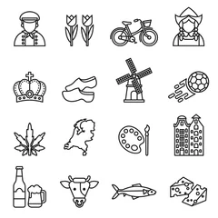 Fotobehang netherlands symbols and dutch culture icons set on white background. Line style stock vector. © nuengrutai