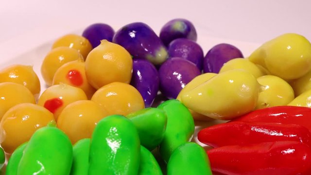 Colourful Luk chup look choop tadeonal Thai desert sweets candy creative variety 