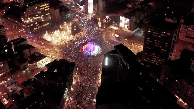 Oliver Ivanovic remembrance walk Slavia Square Belgrade Serbia protest. Drone shot from above