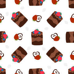 Cakes, pastries and bakery, sweet desserts vector pattern, hand drawn vector illustration. Cartoon style, design for different backgrounds. 