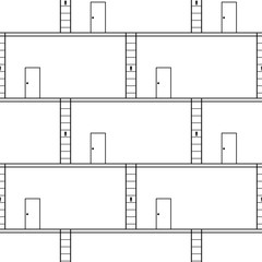 Seamless pattern, black stairs up with exit door on white background, vector illustration