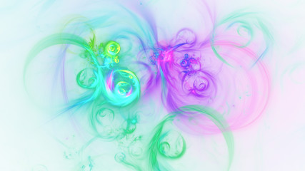 Fototapeta na wymiar Abstract transparent purple and green crystal shapes. Fantasy light background. Digital fractal art. 3d rendering.