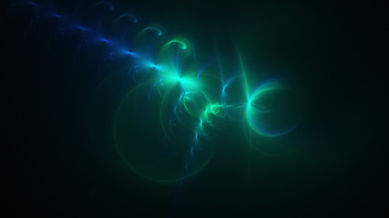 Abstract transparent blue and green crystal shapes. Fantasy light background. Digital fractal art. 3d rendering.