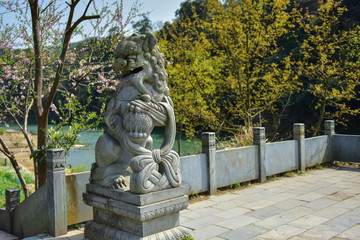 The lion statue of the stone carving
