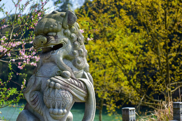 The lion statue of the stone carving