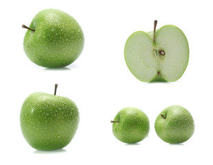 Green apple isolated on white background (set  mix   collection)