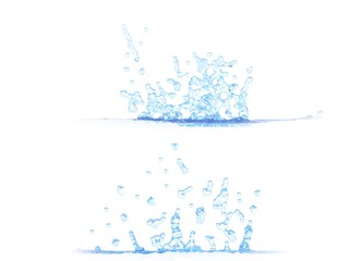 3D illustration of 2 side views of nice water splash - mockup isolated on white, for design purposes