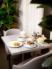 Ready-made serving in the restaurant. A table served in the restaurant. The interior of the restaurant.