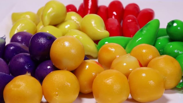 Colourful Luk chup look choop tadeonal Thai desert sweets candy creative variety 
