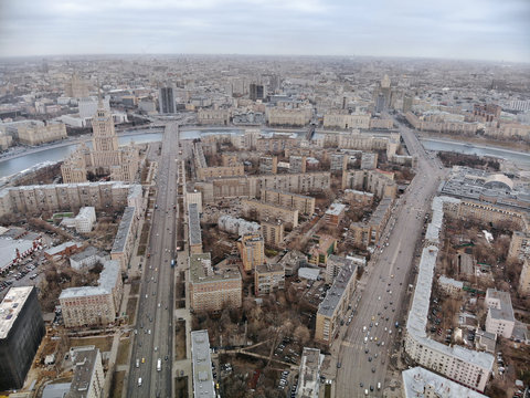 aerial view of moscow from drone