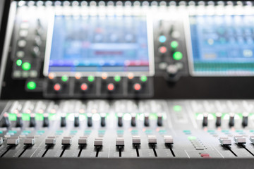 Music mixer equalizer console for mixer control sound device. Sound technician audio mixer...