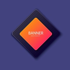 Rhomb sticker orange red gradient on the dark shape Layered background square shapes. Design elements for celebrating card, promo flyer.