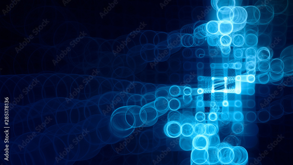 Leinwandbilder Abstract background element. Fractal graphics 3d illustration. Wide format composition of grid cells and circles. Information technology concept.