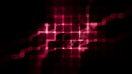 Abstract background element. Fractal graphics 3d illustration. Wide format composition of grid cells and circles. Information technology concept.