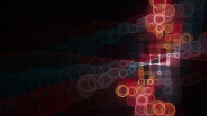 Abstract background element. Fractal graphics 3d illustration. Wide format composition of grid cells and circles. Information technology concept.