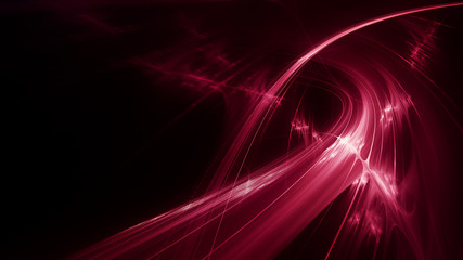 Abstract red background element on black. Fractal graphics 3d Illustration. Three-dimensional composition of glowing lines and motion blur traces. Movement and innovation concept.