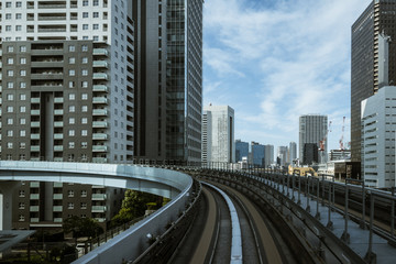 Fototapeta na wymiar Cityscape from monorail sky train in Tokyo