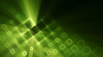 Abstract background element. Fractal graphics 3d illustration. Wide format composition of grid cells and circles. Information technology concept.