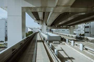 Cityscape from monorail sky train in Tokyo