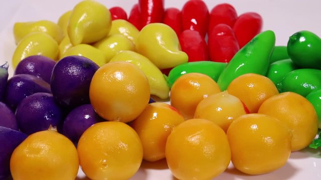 Colourful Luk chup look choop tadeonal Thai desert sweets candy creative variety 