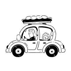 Couple driving a car to travel