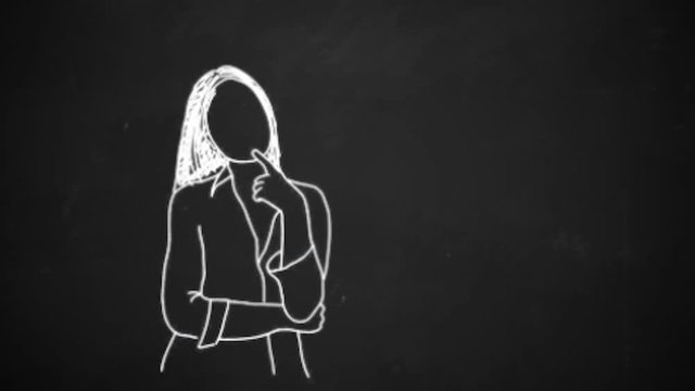 chalk drawing animation of young woman thinking family concept icon Mother father sister brother