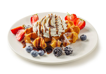 plate of belgian waffle dessert