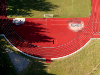 Small province stadium in summer, aerial view