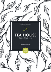 Tea banner with leaves on the background.