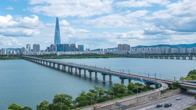 view of han river in seoul city south korea :zoom in