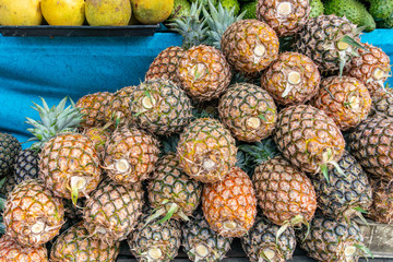 Pile of fresh pineapple for sale at Philippines fruit market