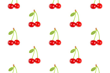 Seamless pattern with cherry. Tropical abstract background. Cherry on the white background.