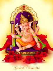 Obraz na płótnie Canvas vector illustration of Lord Ganapati for Happy Ganesh Chaturthi festival religious banner background