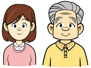 微笑む高齢者（線画）