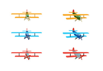 Set of Color model of an old plane. Isolated on White Background. Vector Illustration