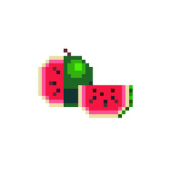 Watermelon pixel art icon. Design for logo, sticker and mobile app. Isolated vector illustration. 