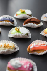 beautiful and tasty croissants lie on a white wooden tray a plate