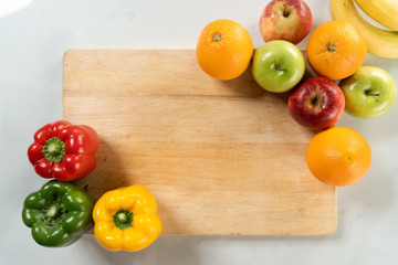 fresh fruits with white marble background