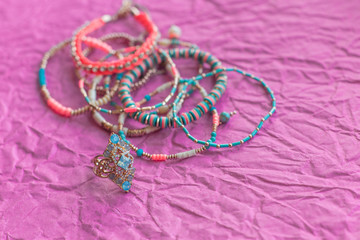 Fashionable trendy concept, bracelets and other accessory 