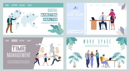 Digital Marketing, Office Work Vector Websites Set