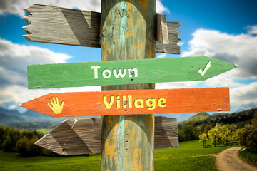 Street Sign Town versus Village