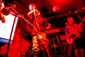 Abstract background with city night club live music topic