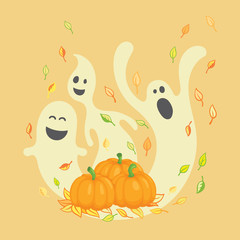 Obraz na płótnie Canvas Illustration for Halloween. Pumpkins, ghosts and autumn leaves.