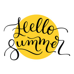 Hand lettering Hello Summer. Template for card, poster, print.