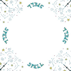 Frame template with doodle wands and lettering.